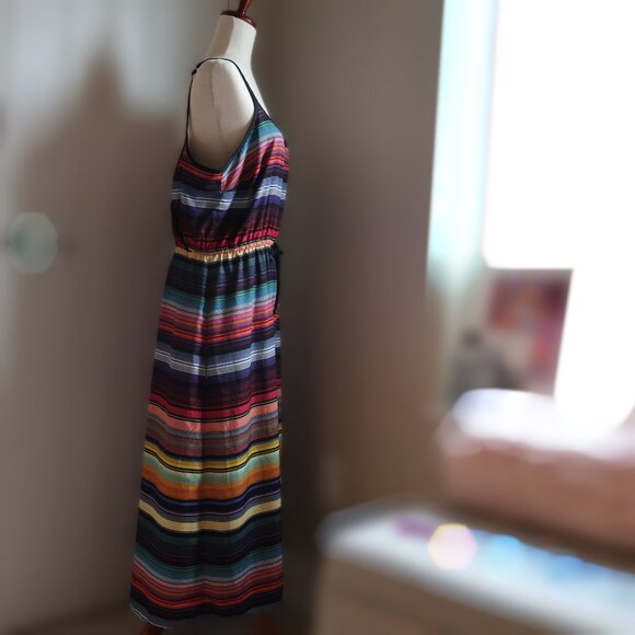 Athleta Havana Midi Rainbow Stripe Dress Womens L Festival Summer Travel - Picture 6 of 7